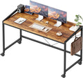 Rolling Computer Desk with Wheels - Compact Rustic Brown Work Table
