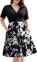 Plus Size Midi Faux Wrap Dress for Women L-4XL - With Pockets