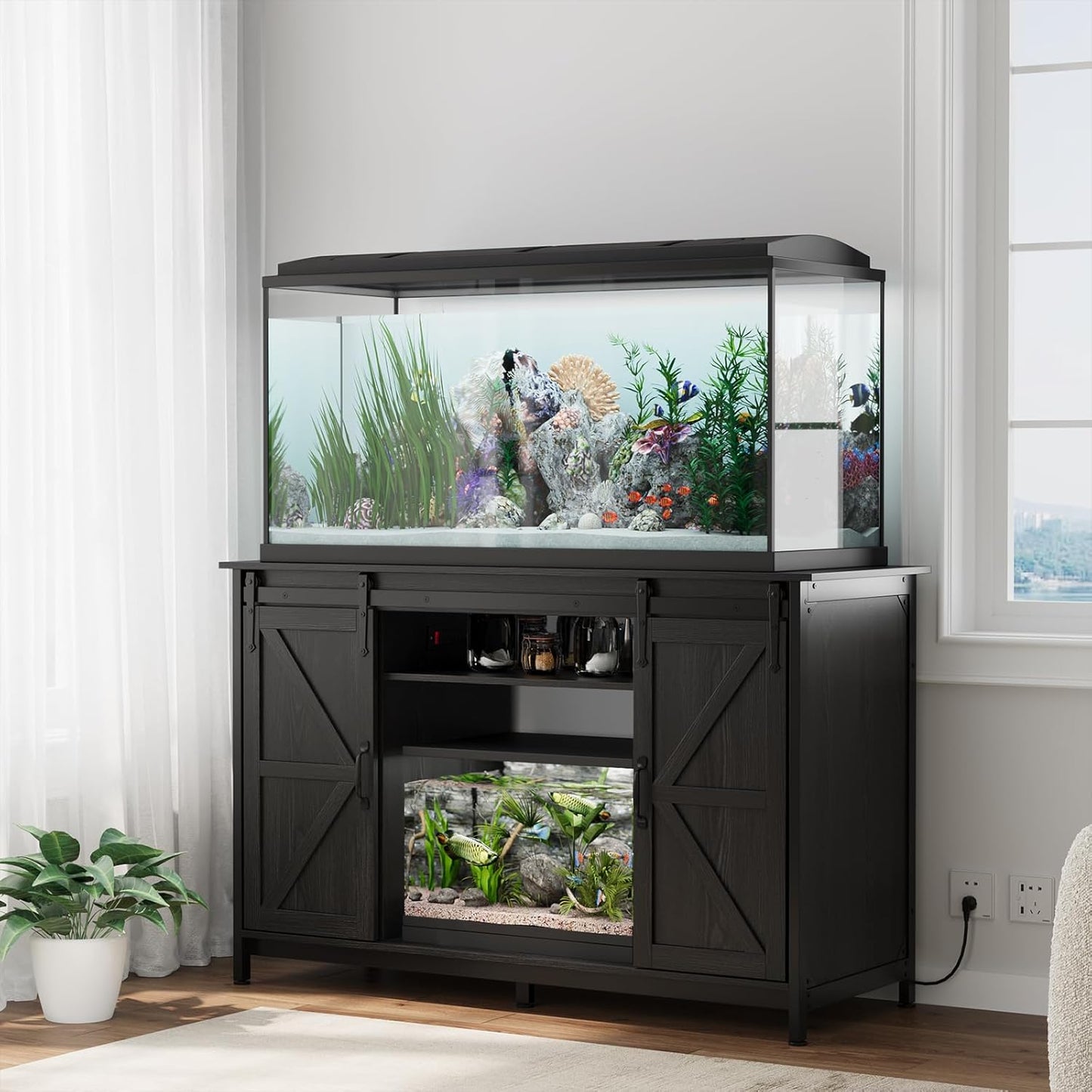 VOWNER Farmhouse Fish Tank Stand for 55-75 Gallon Aquariums
