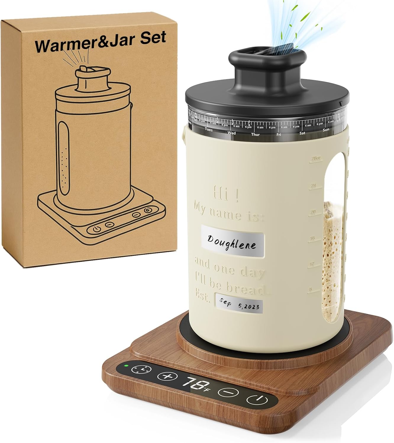 Sourdough Starter Warmer with Personalized 34oz Fermentation Jar