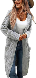 Women's Hooded Open Front Long Cardigan - Oversized Chunky Knit made