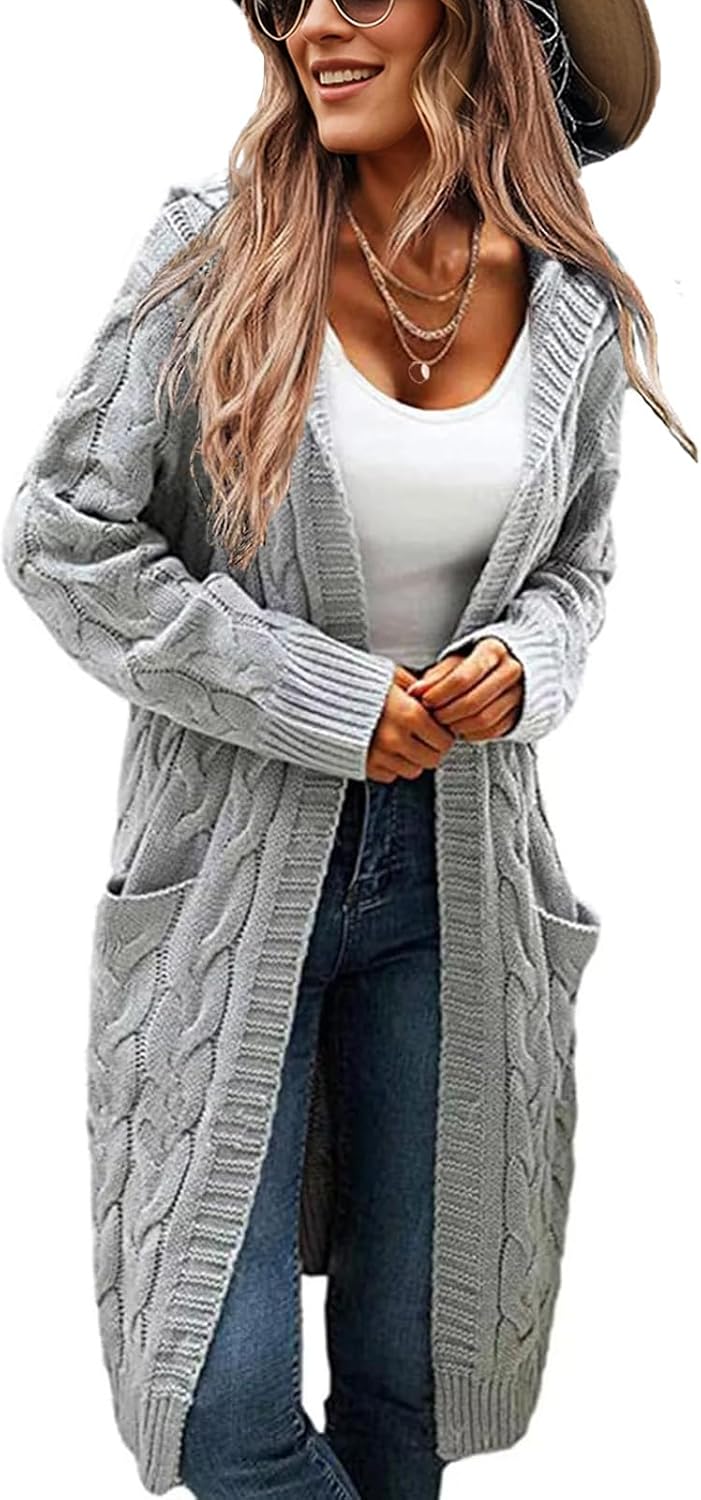 Women's Hooded Open Front Long Cardigan with Pockets