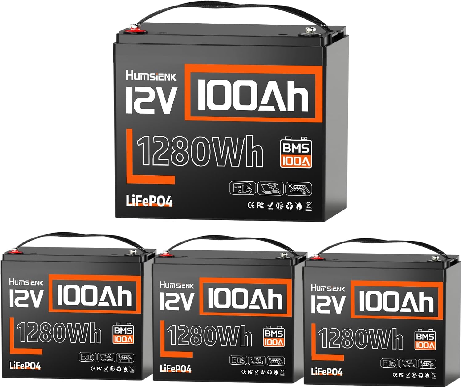 Durable 12V 100Ah LiFePO4 Battery with Smart BMS for RVs