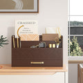 Bamboo Mail Organizer Countertop Desk Storage - Compact Desk Tidy