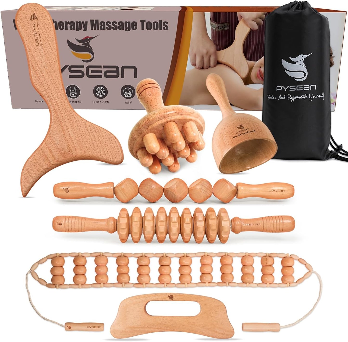 7-in-1 Wood Therapy Massage Kit for Lymphatic Drainage Relief