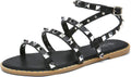 katliu Women's Flat Sandals Strappy Studded Gladiator Sandals