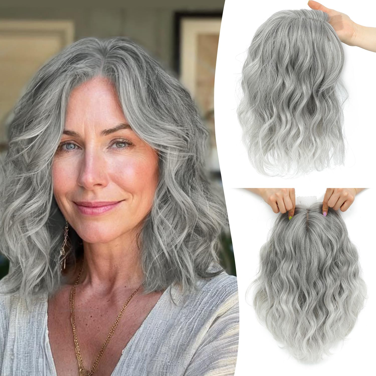 11 Inch Short Wavy Hair Topper for Women with Thinning Hair