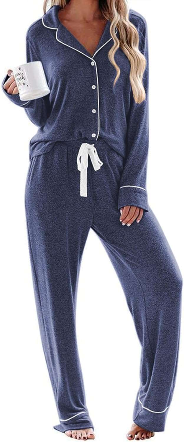 Ekouaer Women's Pajamas Long Sleeve Sleepwear Soft Pjs Set