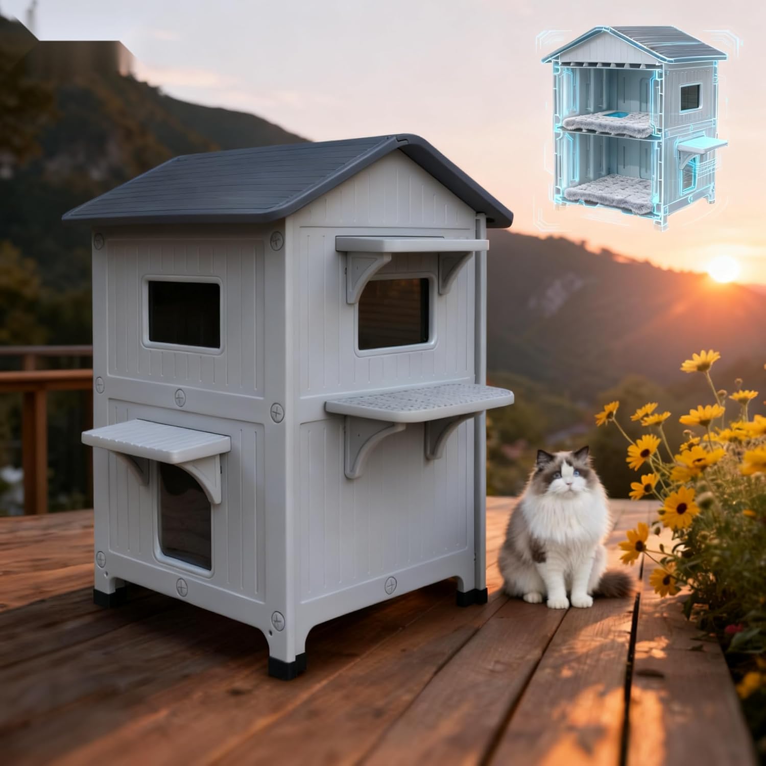 Insulated Plastic Outdoor Cat House for Multi Cat Shelter