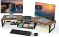 Rustic Brown Dual Monitor Stand with Drawer - OPNICE