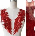 Handmade Rhinestones Lace Applique Pair for Dresses - Sparkling Beaded