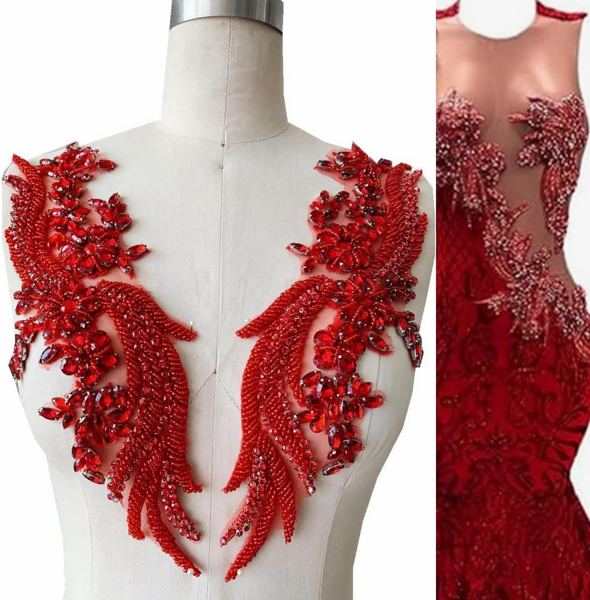 Handmade Rhinestones Lace Applique for Dress Clothing Accessories