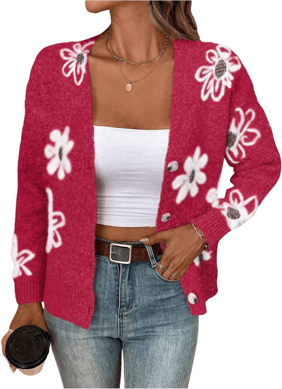 Floral Print Button Down Cardigan for Women - Stylish Knit Wear