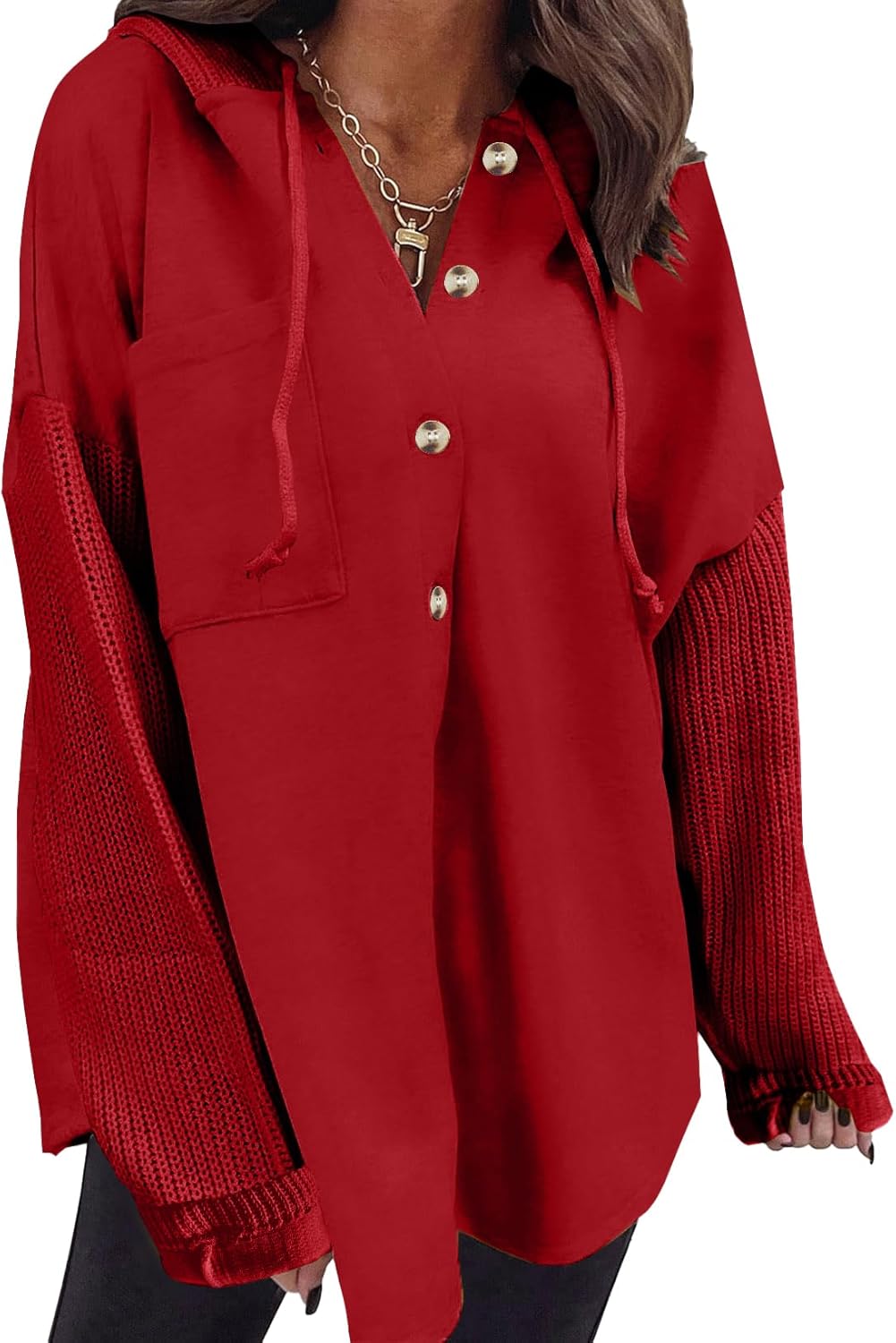 SHEWIN Oversized Sweatshirt for Women - Cozy Button Hooded Style