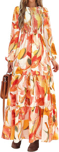 PRETTYGARDEN Floral Maxi Dress Smocked Tiered Long Sleeve - Flowy