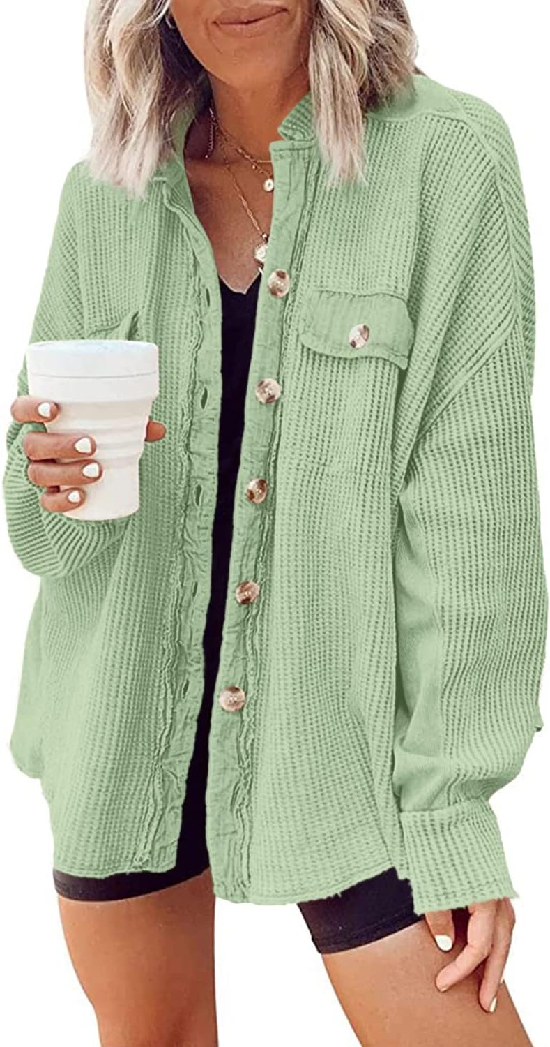 Yanekop Shackets for Women: Stylish Waffle Knit Tops for Fall