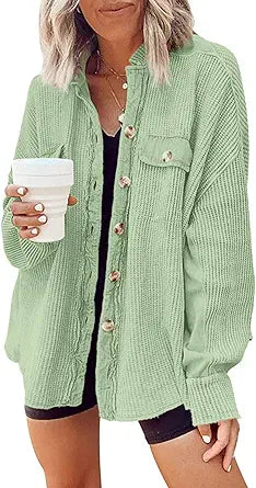 Yanekop Womens Waffle Knit Shacket Button Down Blouse for All