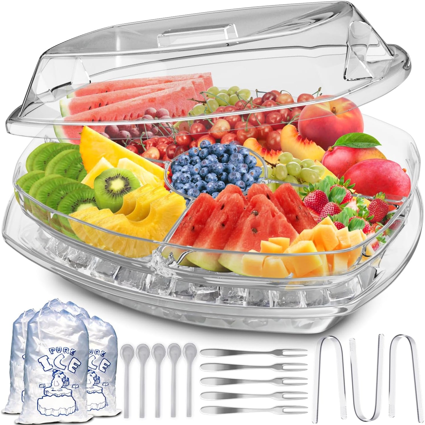 Premium Chilled Serving Tray for Parties - 15in Ice Platter