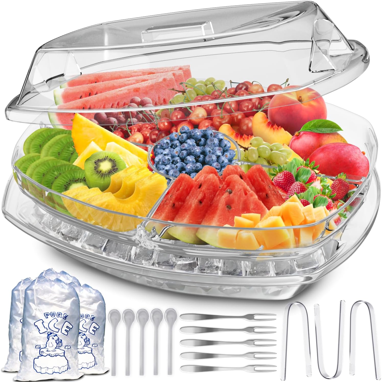 Premium Chilled Serving Tray for Parties - 15in Ice Platter