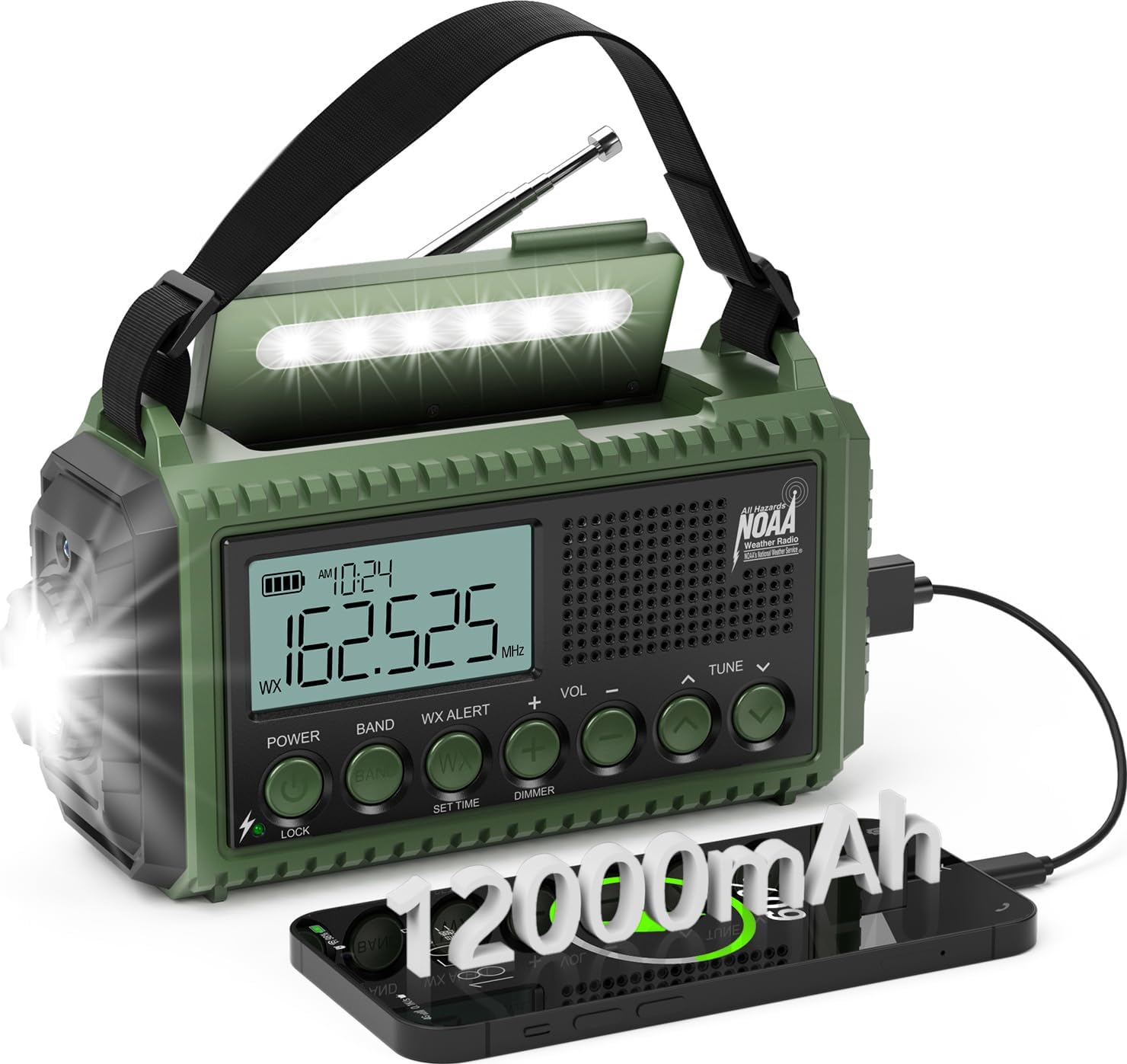 Emergency Weather Radio with 12000mAh Battery for Safety