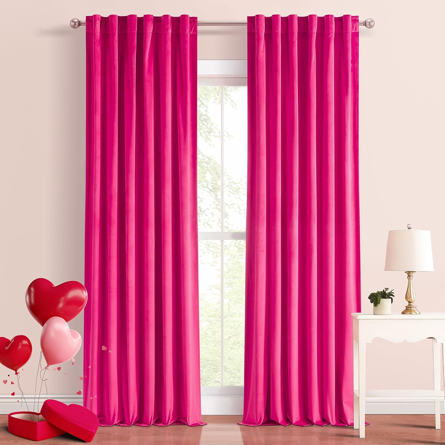 Topfinel 90 Inch Hot Pink Velvet Curtains for Elegant Living