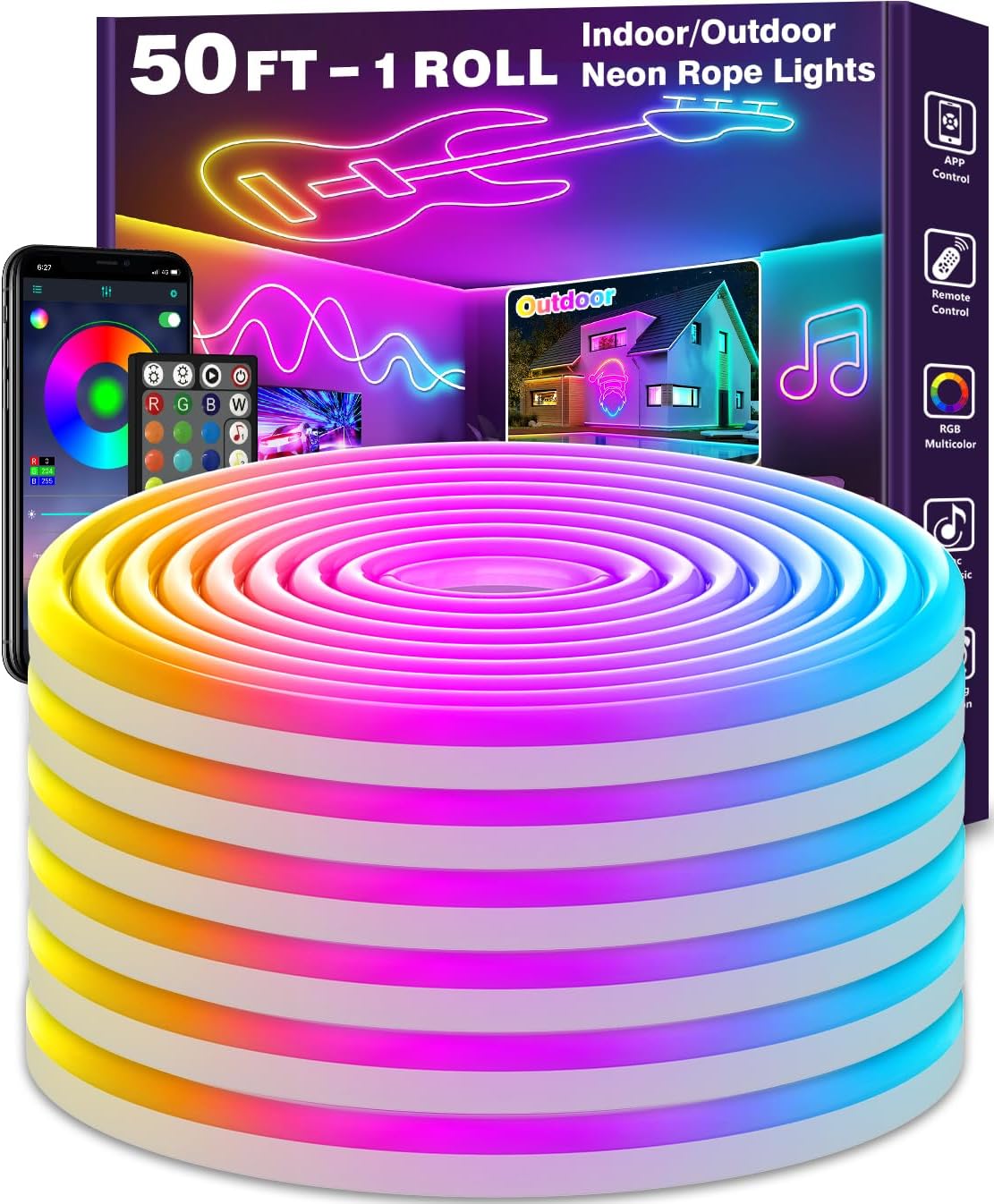 Flexible 50Ft LED Neon Rope Lights for Gaming and Decor