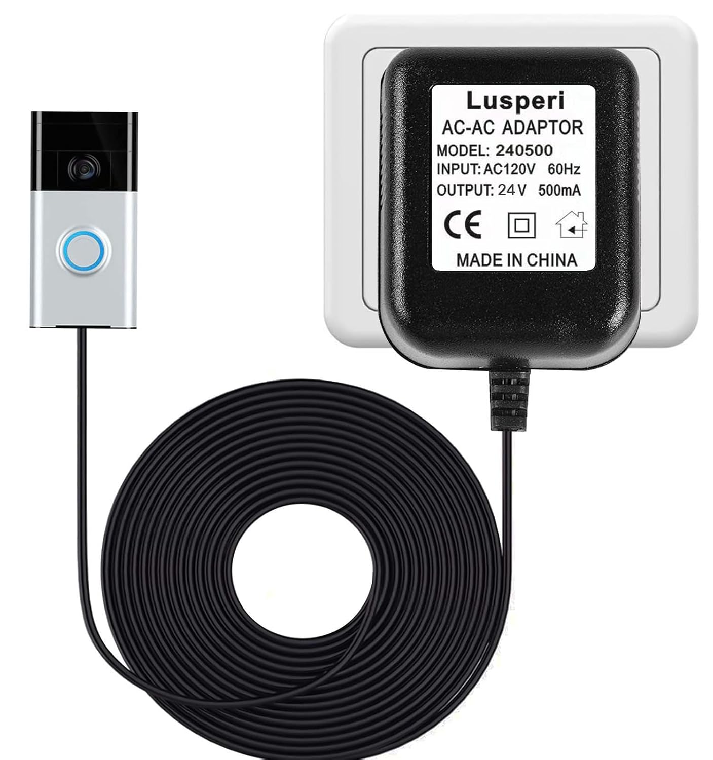 Power Your Video Doorbell with Us! 16.4ft Long Cord Transformer - Lusperi