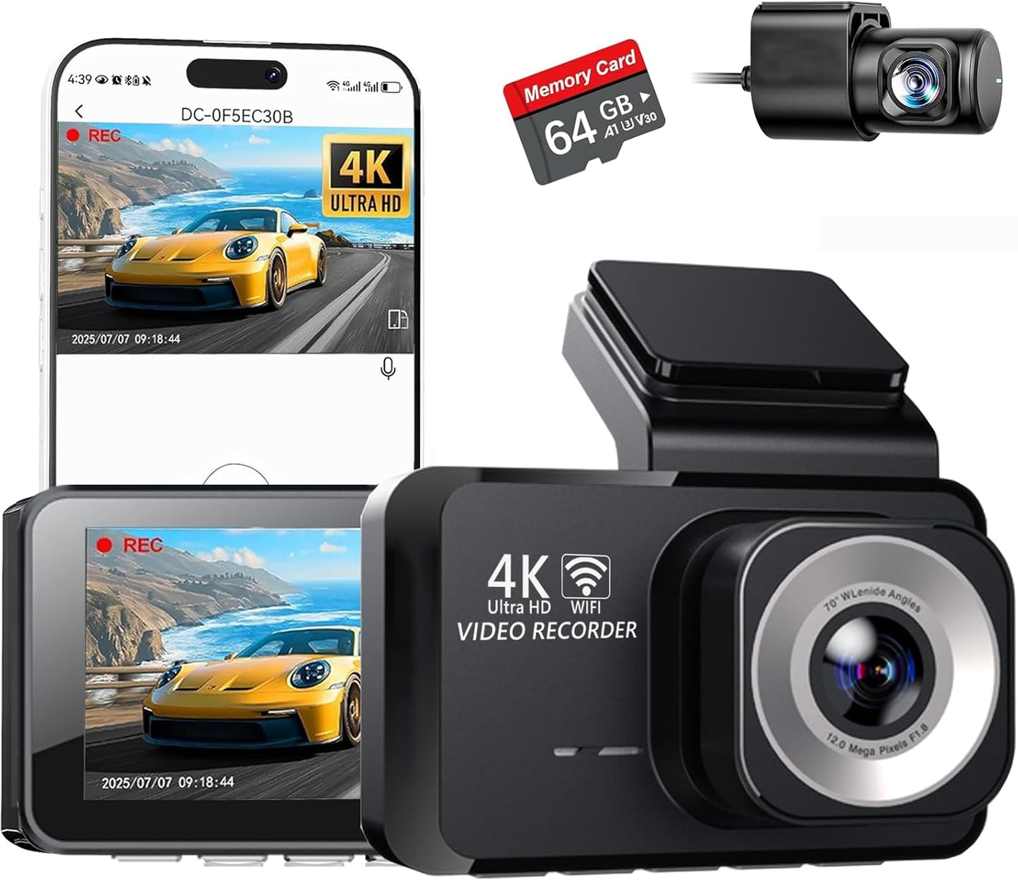 4K Dual Channel Dash Cam with Built-in GPS and WiFi Features