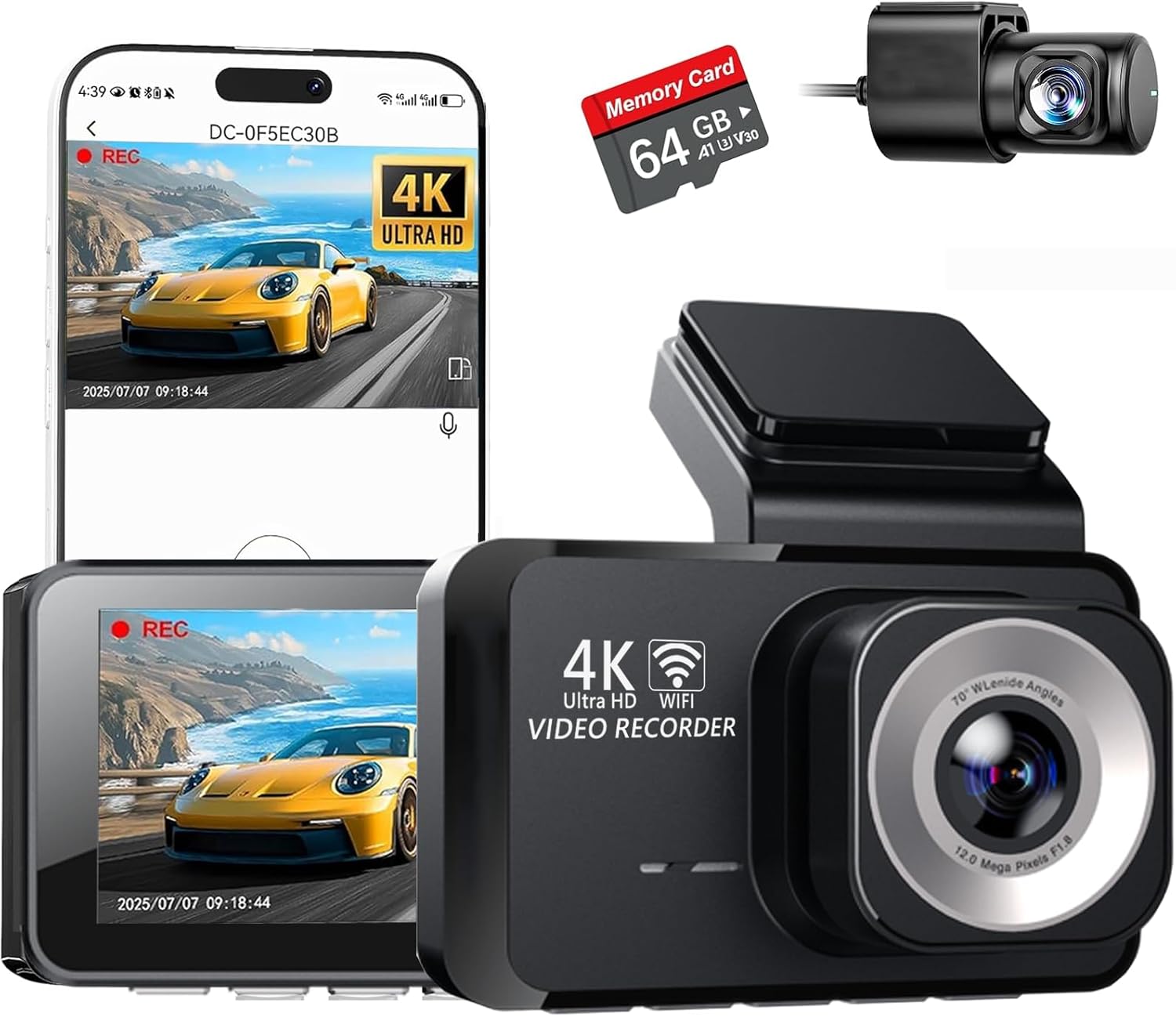 4K Dual Channel Dash Cam with Built-in GPS and WiFi Features