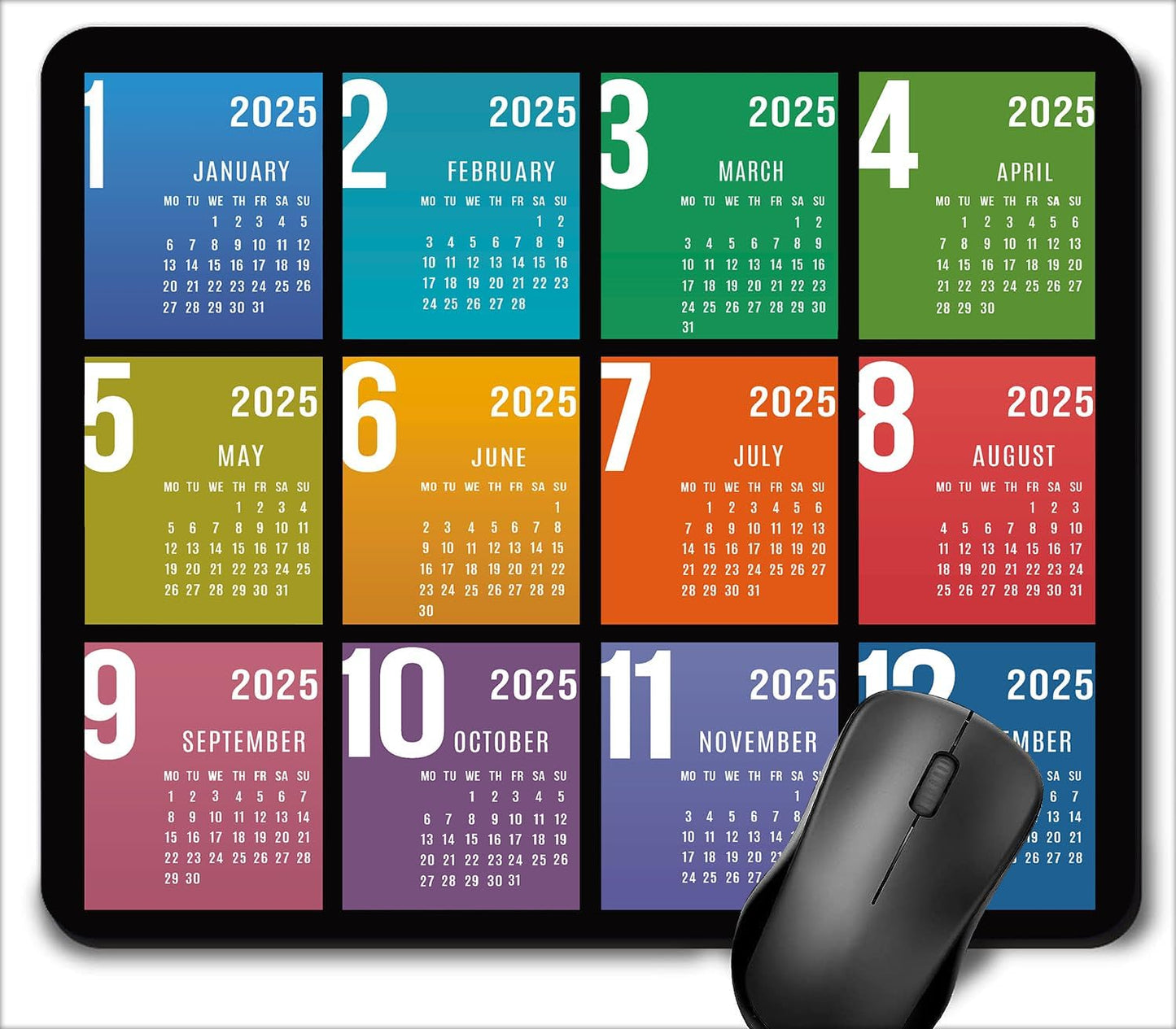 Colorful 2025 Calendar Mouse Pad - Non-Slip Desk Mat by Amakoo