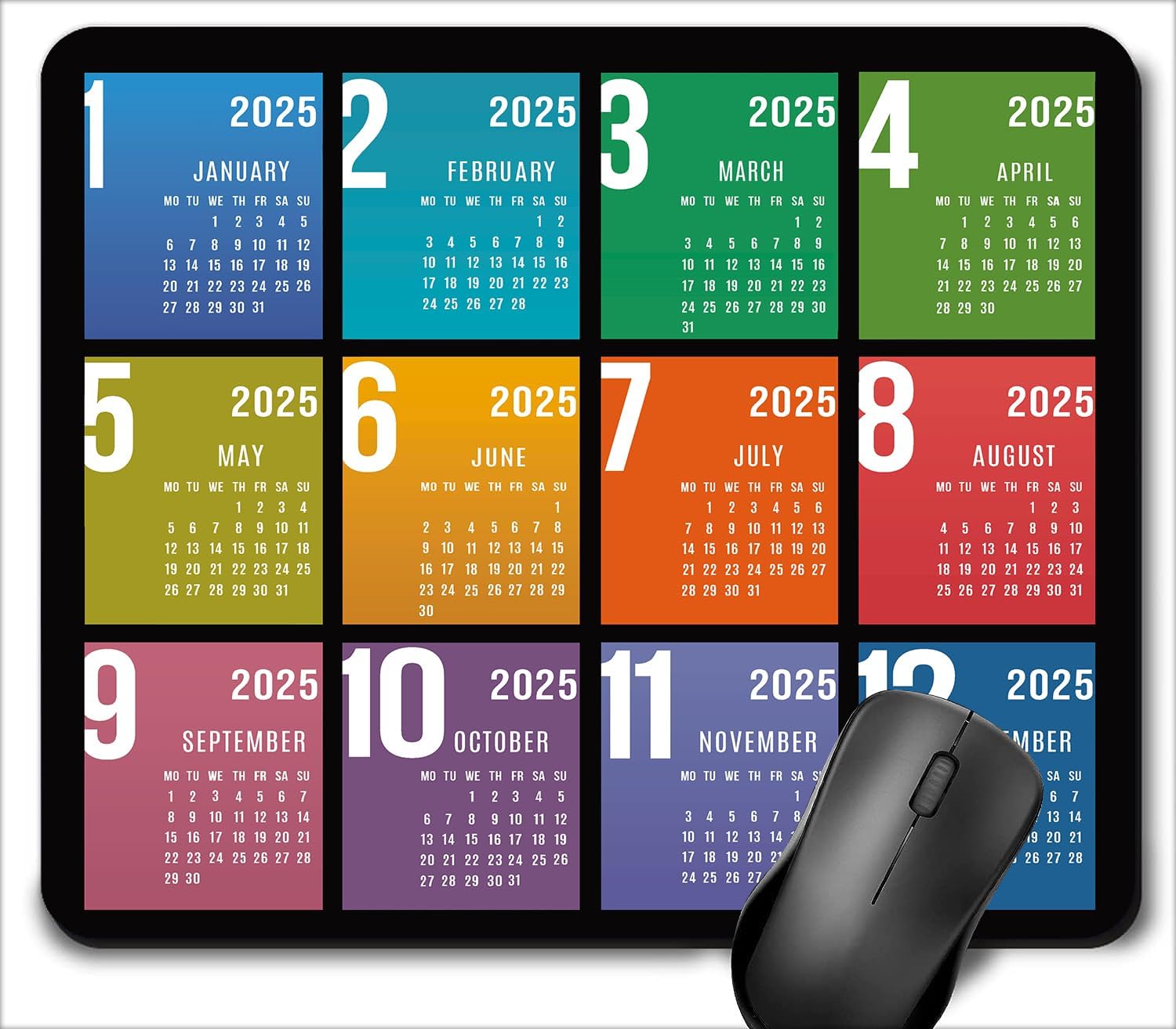 Colorful 2025 Calendar Mouse Pad - Non-Slip Desk Mat by Amakoo