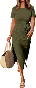 Women's Summer Maxi T-Shirt Dress - Slim Fit Tie Waist