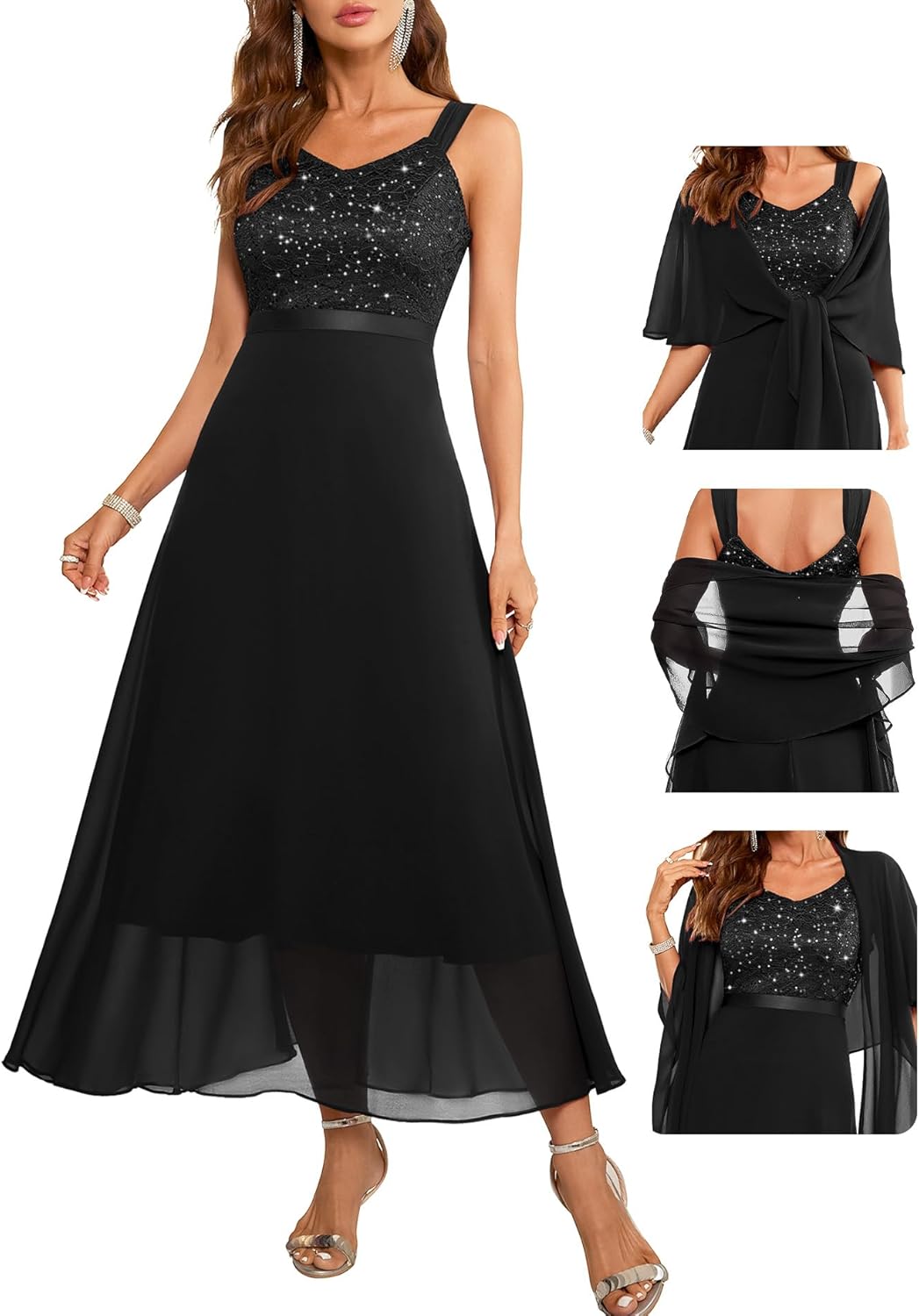 BeryLove Elegant Sequin Cocktail Evening Dress for Weddings