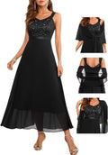 Women's Sequin Two Piece Formal Wedding Guest Dress - Elegant Shawl