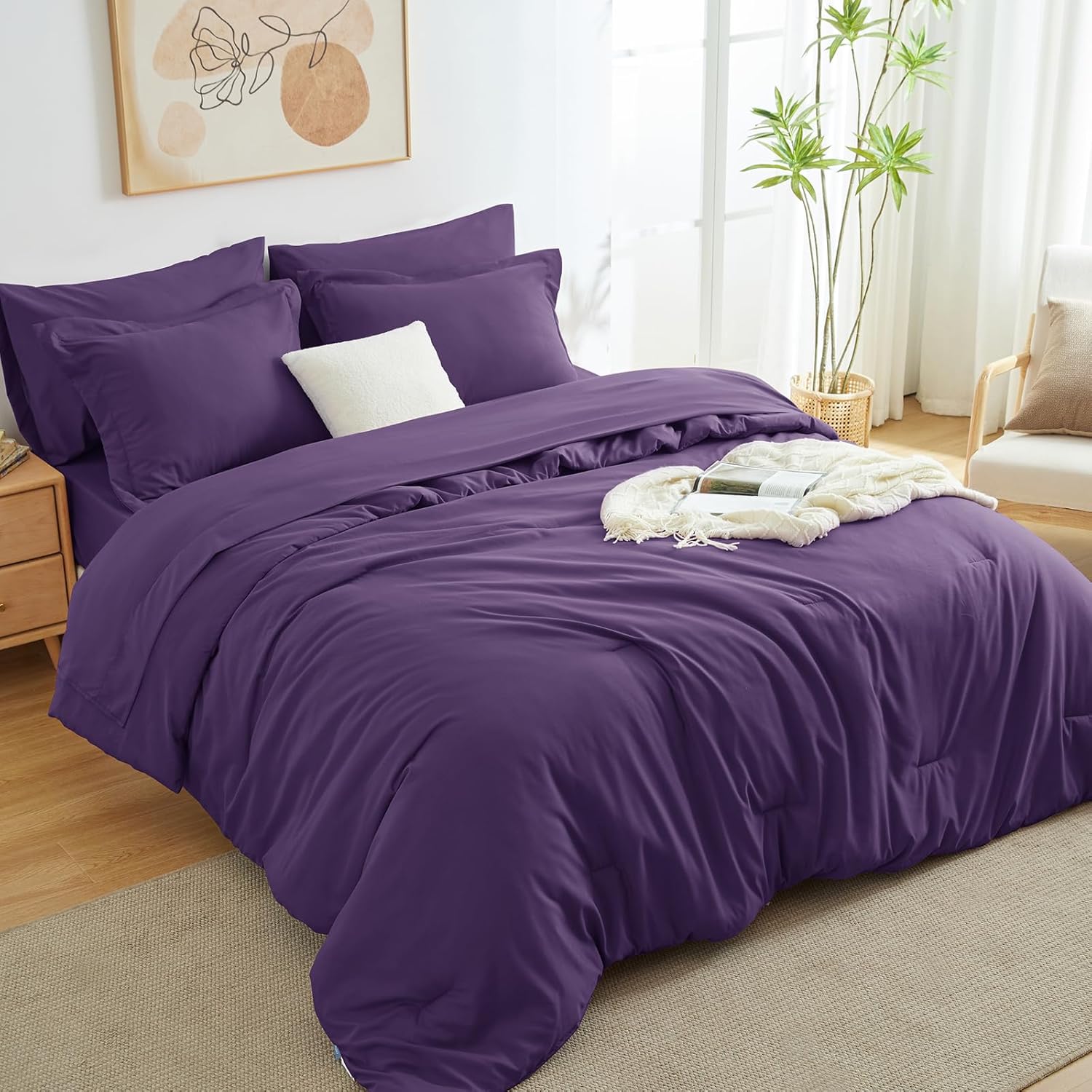 King Size Comforter Set Purple - 7 Pieces Lightweight Bedding
