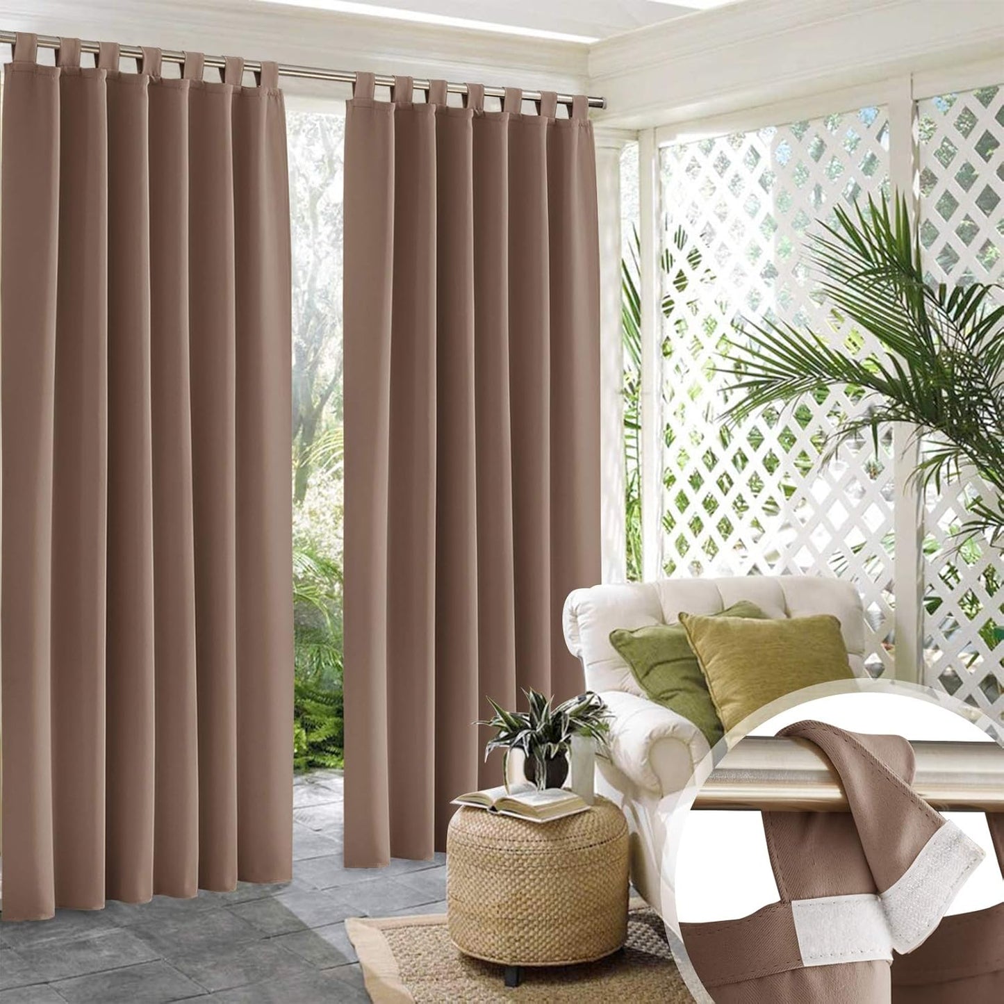 RYB HOME Outdoor Curtains for Patio - Waterproof Blackout Privacy