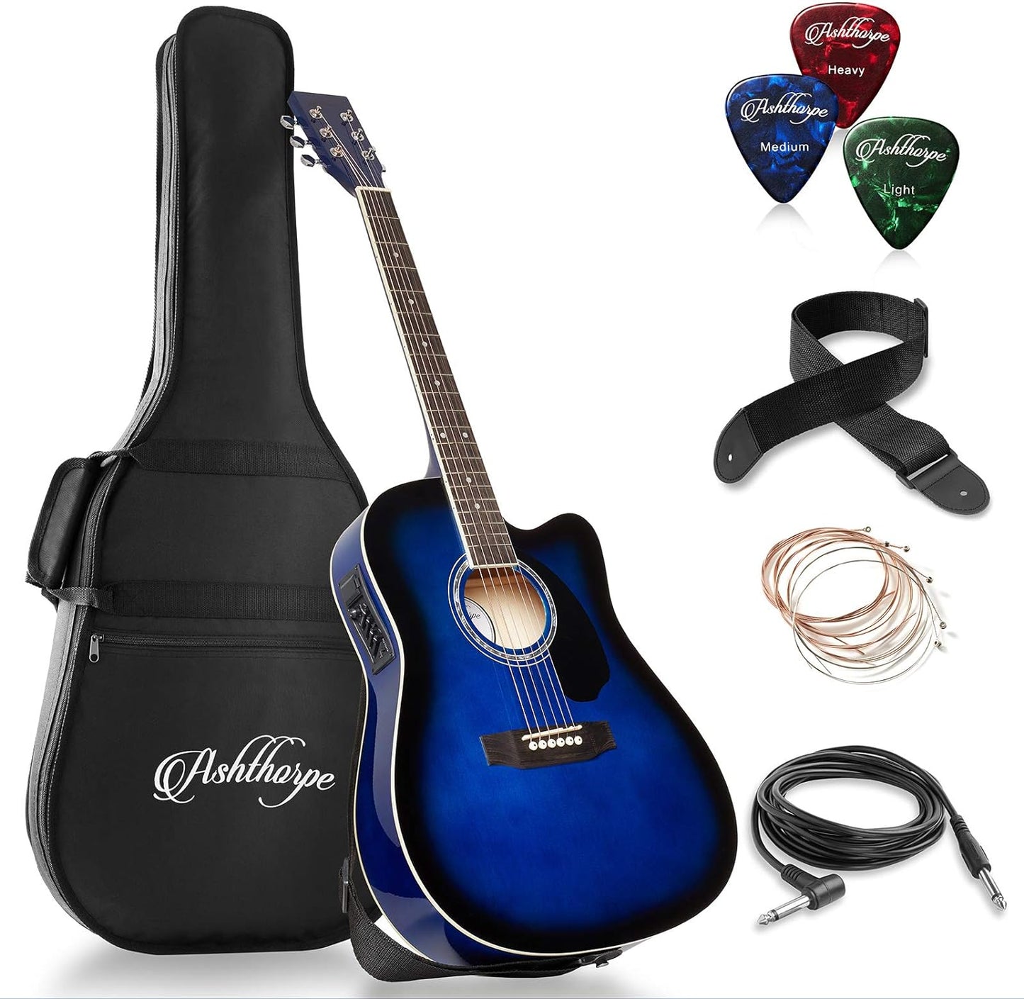 Ashthorpe Full-Size Cutaway Thinline Acoustic-Electric Guitar