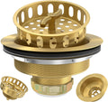 Gold Sink Drain Strainer 3-1/2 in Kitchen Drain Assembly - Brushed