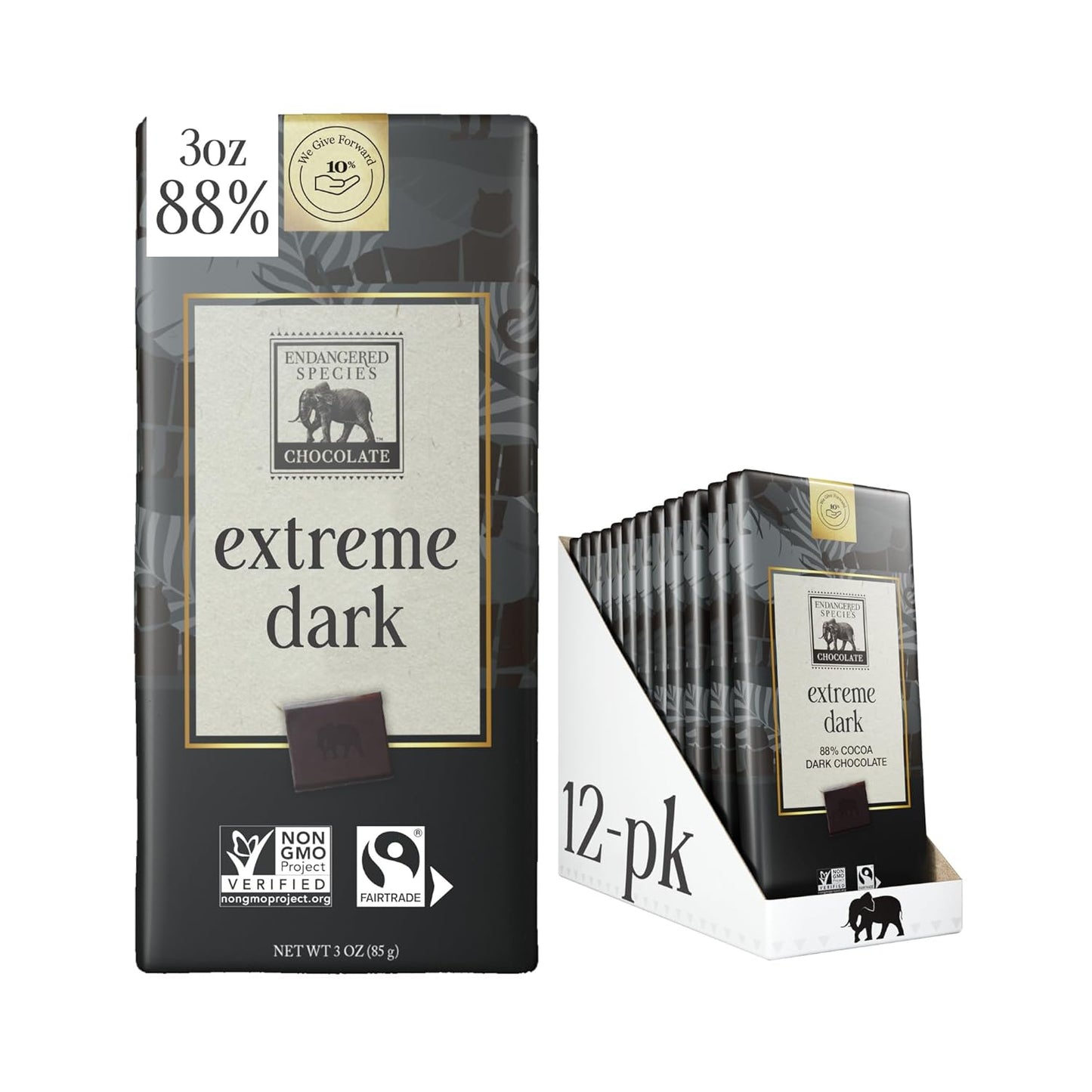 Endangered Species Strong Dark Chocolate Bar with 88% Cocoa