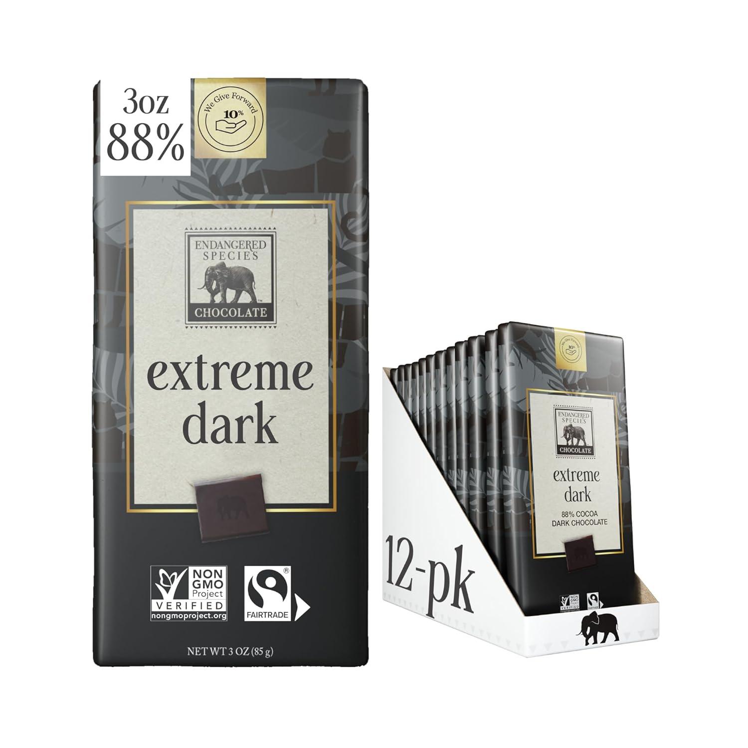 Endangered Species Strong Dark Chocolate Bar with 88% Cocoa