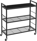3-Tier Metal Storage Rack with Wheels and Wooden Top - Versatile