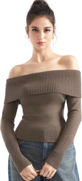 Women Off Shoulder Ribbed Knit Sweater Top - Modal Blend Comfort