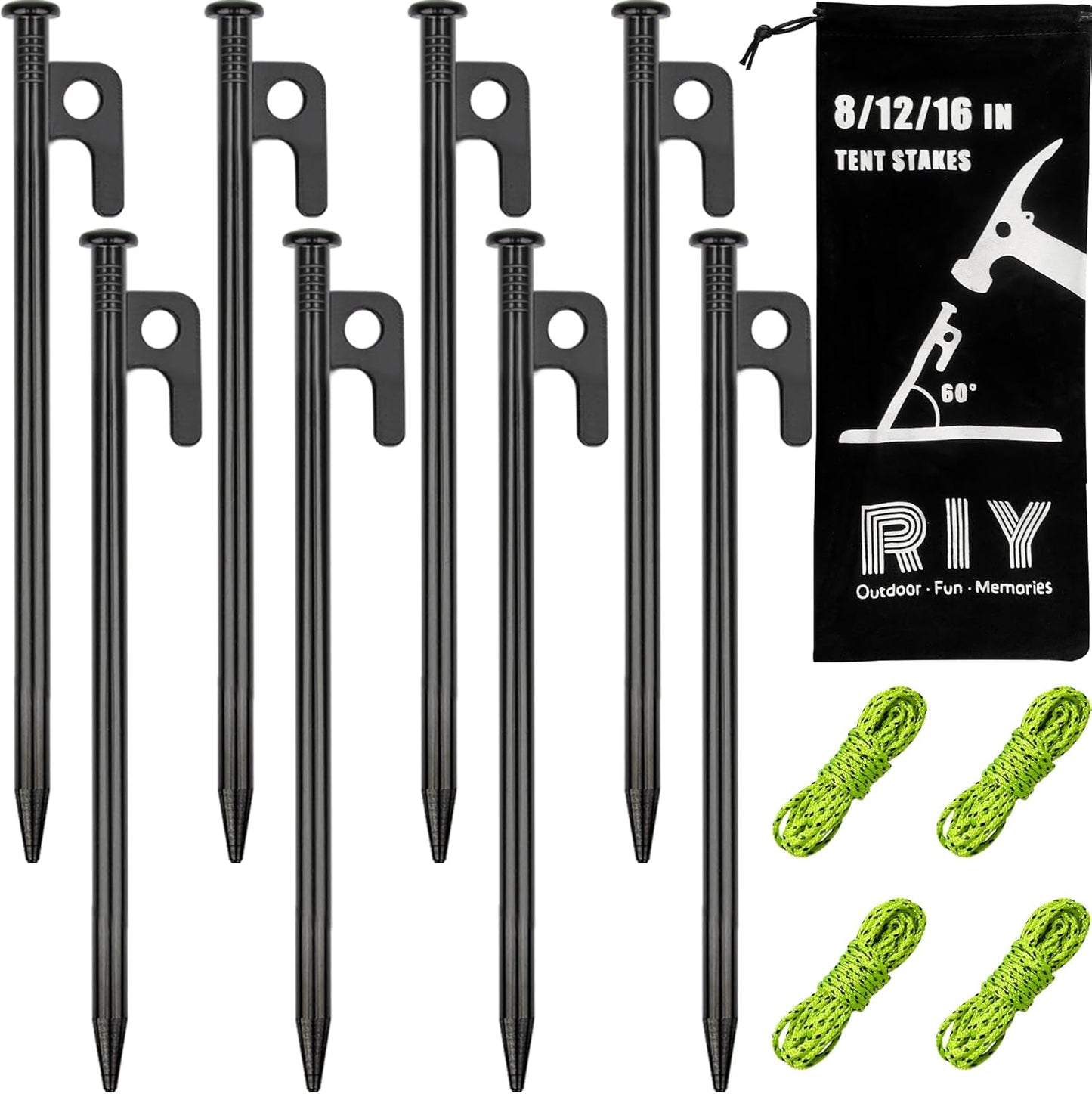 8 Pack Heavy Duty Steel Tent Stakes - Unbreakable!