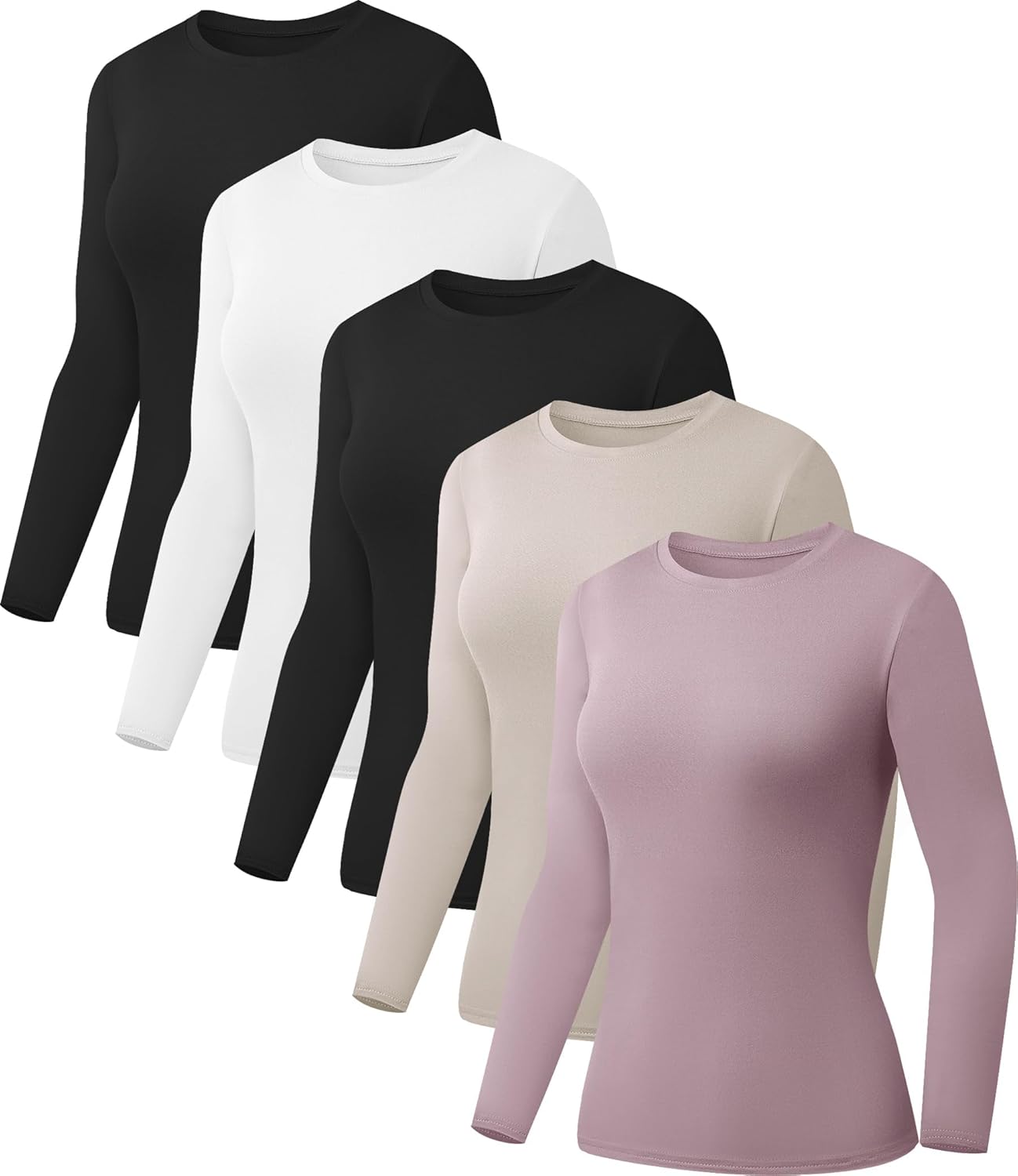 5 Pack Womens Basic Long Sleeve Shirts for Stylish Comfort