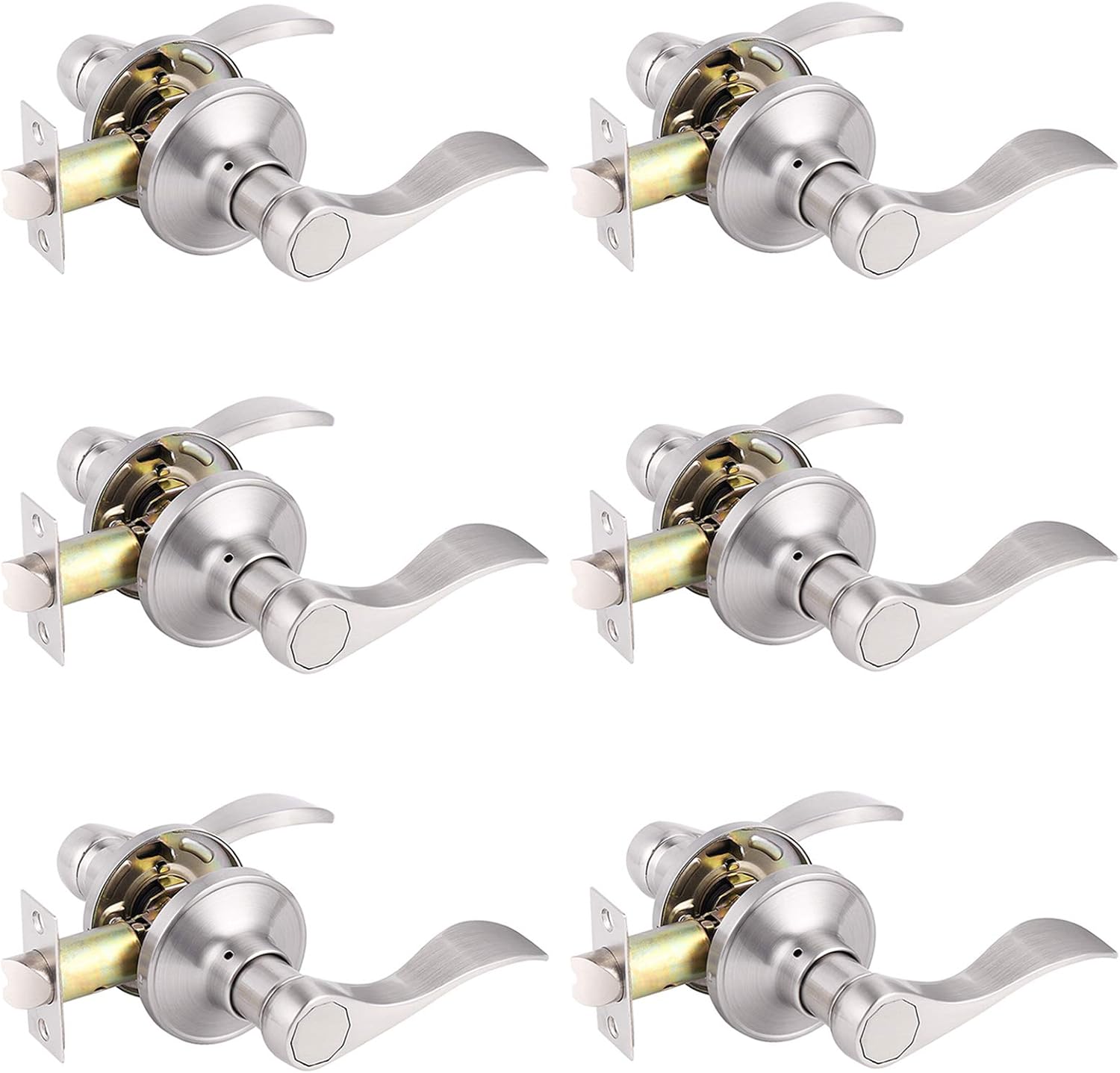 Gobrico 6 Pack Satin Nickel Wave Door Levers for Interior Use