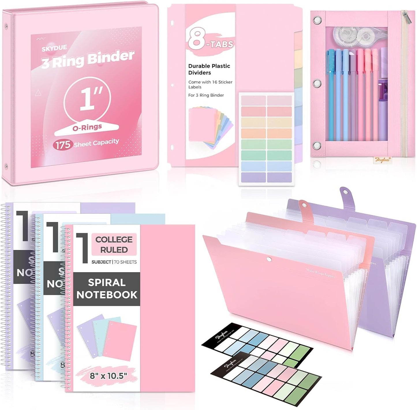SKYDUE Pink School Supplies Set for Organized Study Sessions