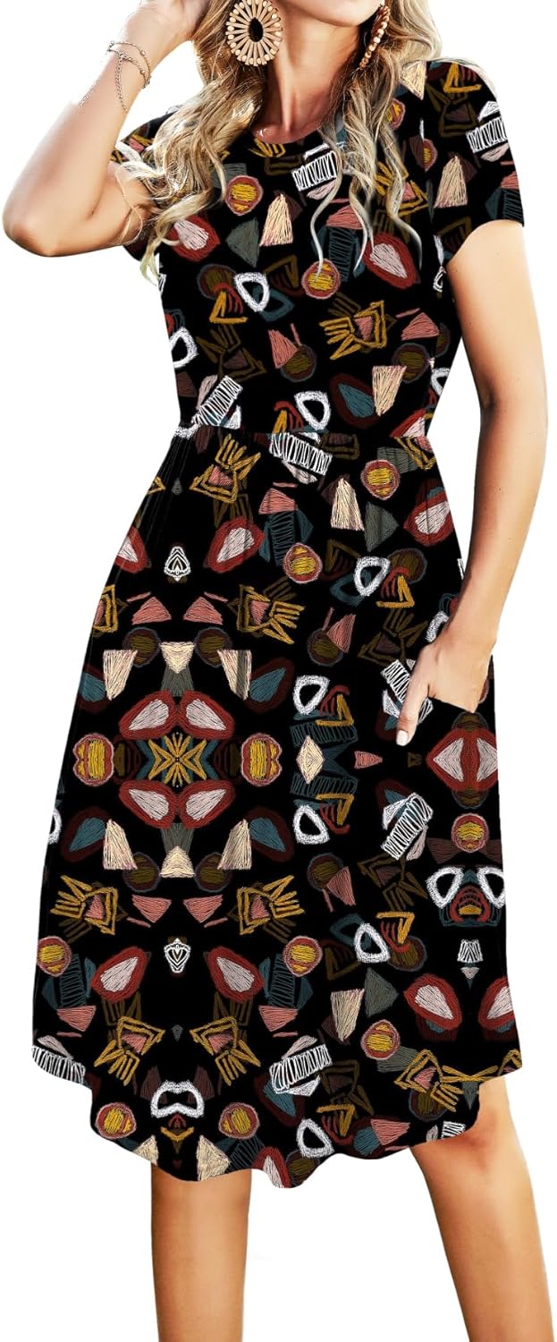 Simier Fariry Womens Summer Pocket Knee Length Casual Dress