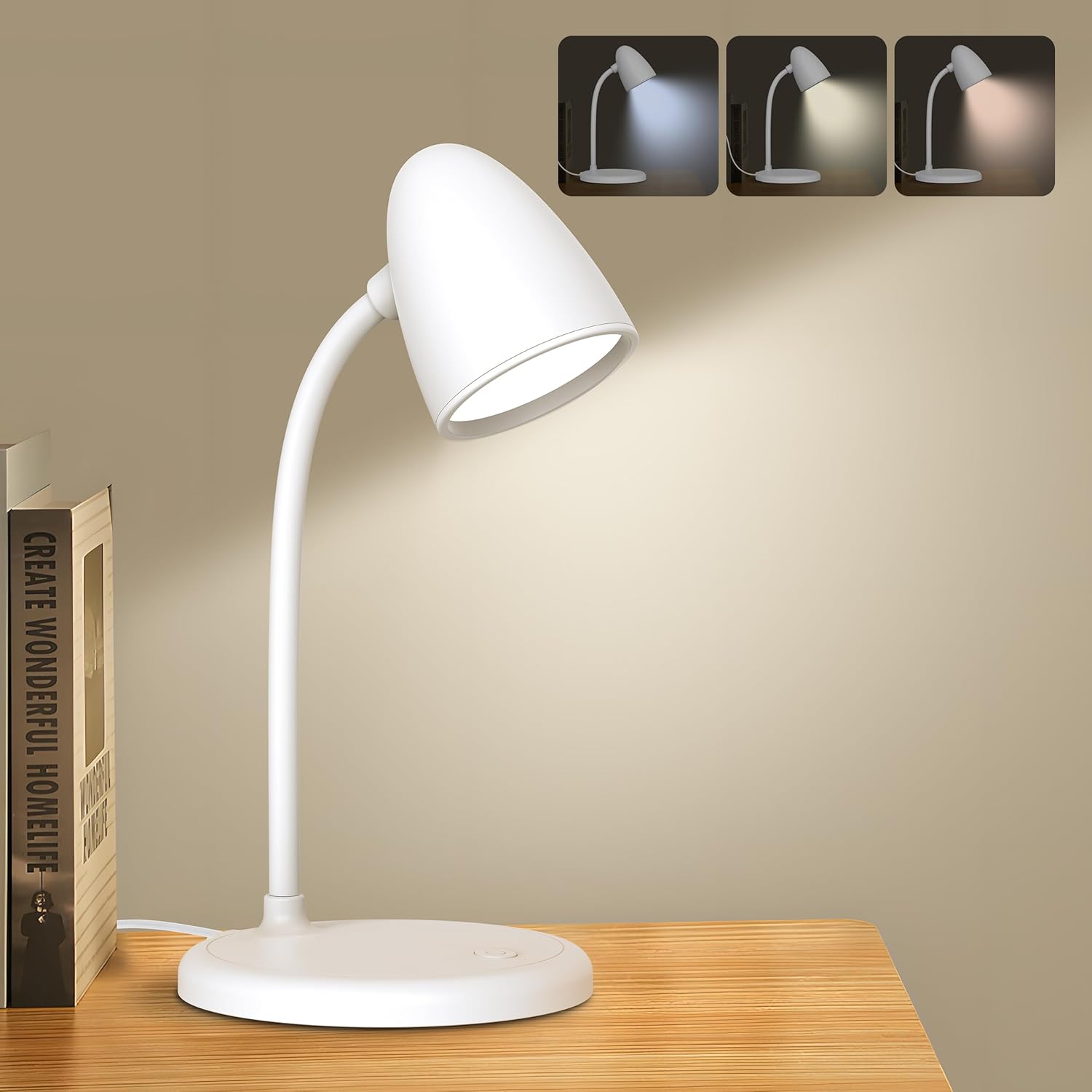 RORENSE LED Desk Lamp: 3 Colors, Flexible Gooseneck, Dimmable - Ideal for Study & Sleep