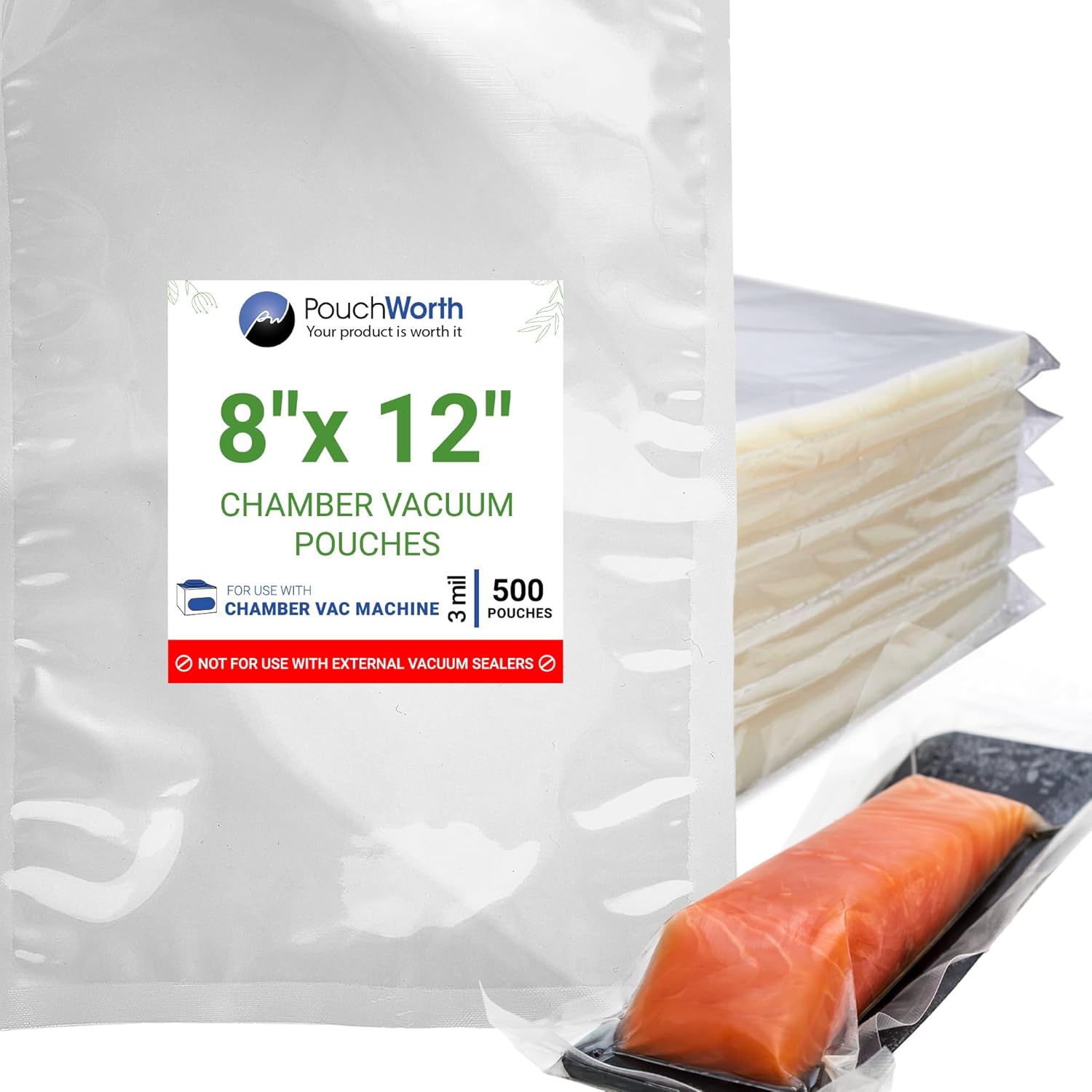 500 Pcs Clear 8in x 12in Quart Heavy Duty Vacuum Sealer Bags