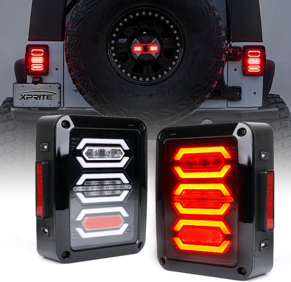 Xprite Clear Lens Red LED Tail Lights for Jeep Wrangler JK 2007-2018